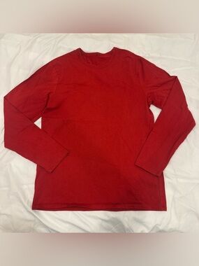 Lululemon Men's Fundamental Long Sleeve Shirt Red Faint Line Large Pima Cotton